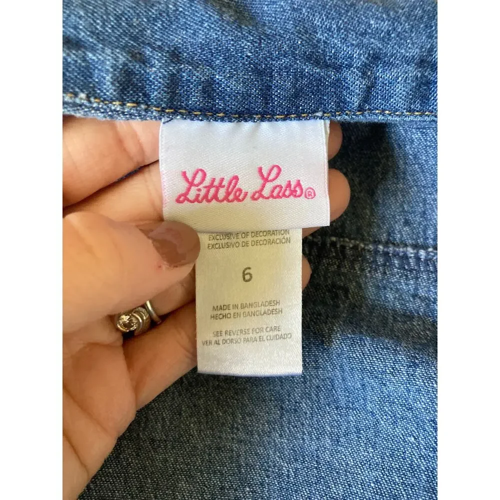 Little Lass Denim Jacket With Lace Applique, Size 6